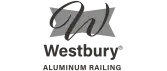 Logo for Westbury Aluminum Railing featuring a stylized W above the text Westbury and Aluminum Railing in bold, uppercase letters, with a gray background shape behind the W—perfect for any deck install or DIY deck materials project.