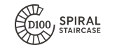 Logo showing a partial spiral staircase forming a C around the text D100, with SPIRAL STAIRCASE in bold, all-black letters to the right—ideal for brands specializing in Deck Builder services or DIY Deck Materials.