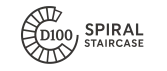 Logo showing a partial spiral staircase forming a C around the text D100, with SPIRAL STAIRCASE in bold, all-black letters to the right—ideal for brands specializing in Deck Builder services or DIY Deck Materials.