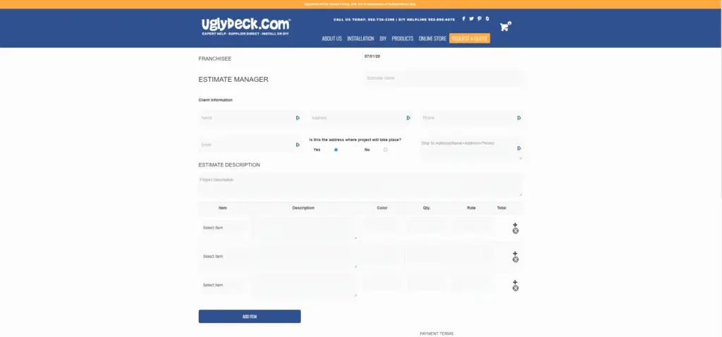 An image of our estimate manager for franchisees.